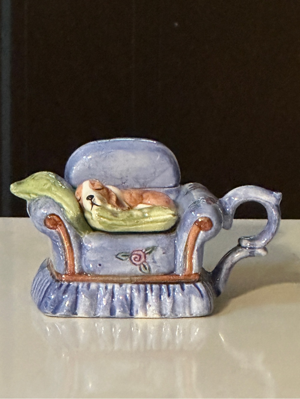 World Bazaar Sleeping Beagle Puppy Dog Mini Teapot Porcelain Collectible
